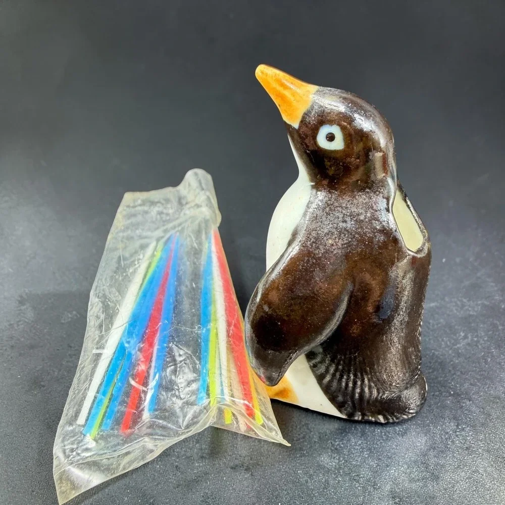 Vintage‎ Ceramic Penguin Toothpick Holder with Colorful Cocktail Picks 2 Inch
